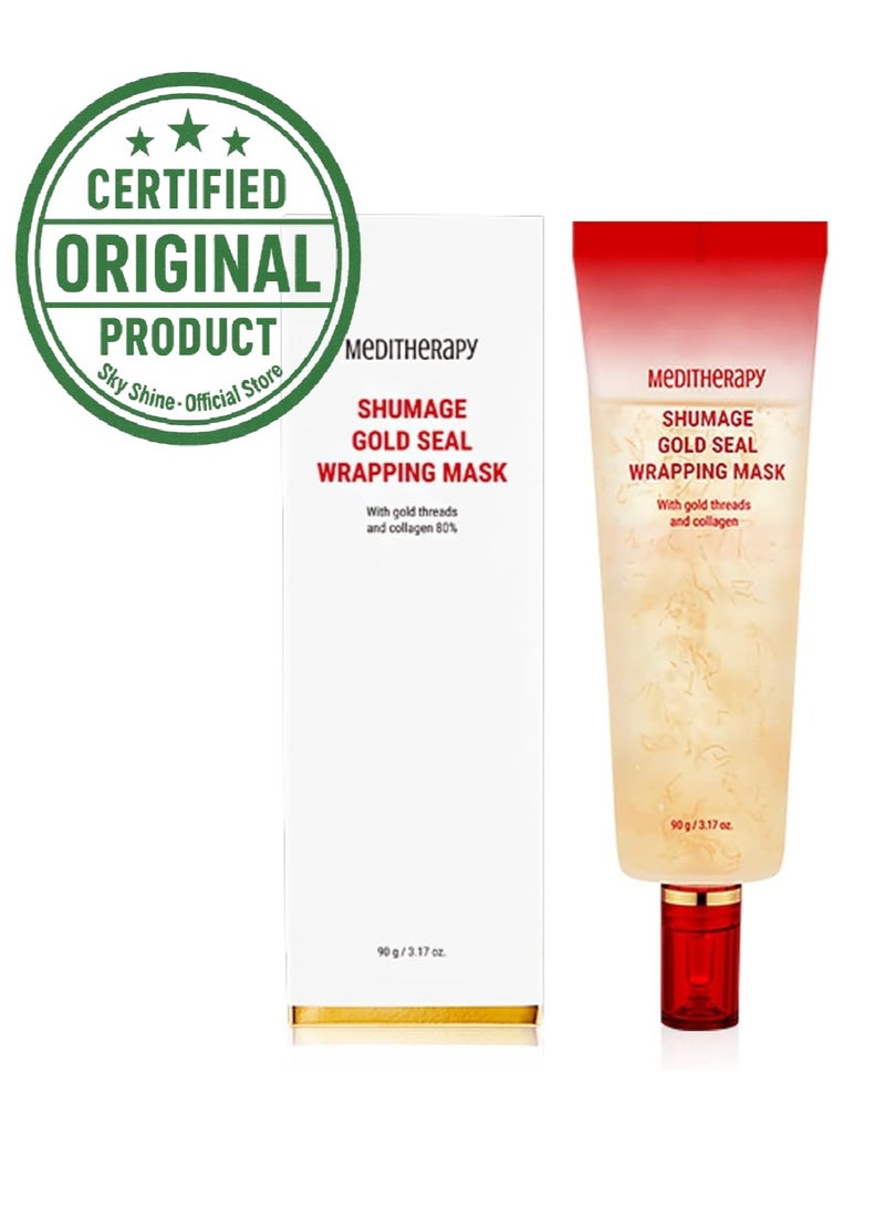 MEDITHERAPY Shumage Gold Seal Wrapping Mask (3.17 oz), Overnight Peel Off Mask with Gold Threads & 82.5% Collagen, Reviatlizing, Tightening, Korean Skin Care - Image 1