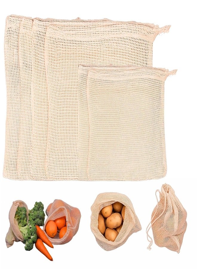 NETZILLA 100% Cotton Set of 5 Fridge Drawstring Bags | Eco-Friendly Natural Vegetables Storage Mesh Net for Fridge | Multi-Purpose Cotton Mesh Bag (Natural) - Image 1