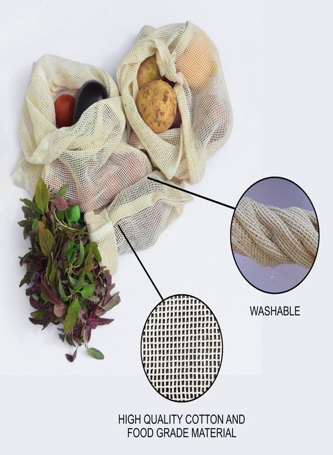 NETZILLA 100% Cotton Set of 5 Fridge Drawstring Bags | Eco-Friendly Natural Vegetables Storage Mesh Net for Fridge | Multi-Purpose Cotton Mesh Bag (Natural) - Image 2