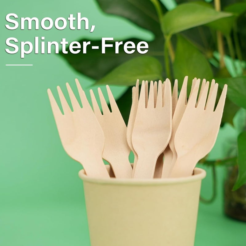 LotFancy Trendy widespread design Disposable Wooden Forks, 100 Pcs, 6.2inch Compostable Biodegradable Eco-Friendly, Great for Camping Picnics Dinner, Party Supplies All storage space compatible - Image 4