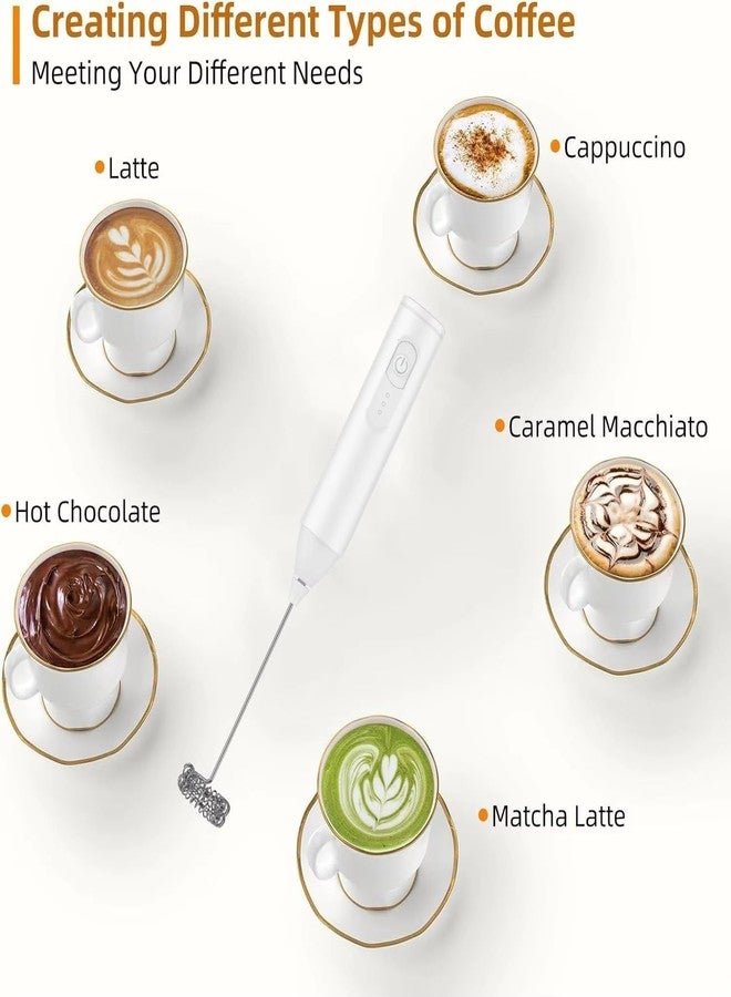 KEDAR Rechargeable Electric Milk Frother, Handheld Coffee Foam Maker, 3 Speed Settings, Stainless Steel Whisk (white) - Image 2