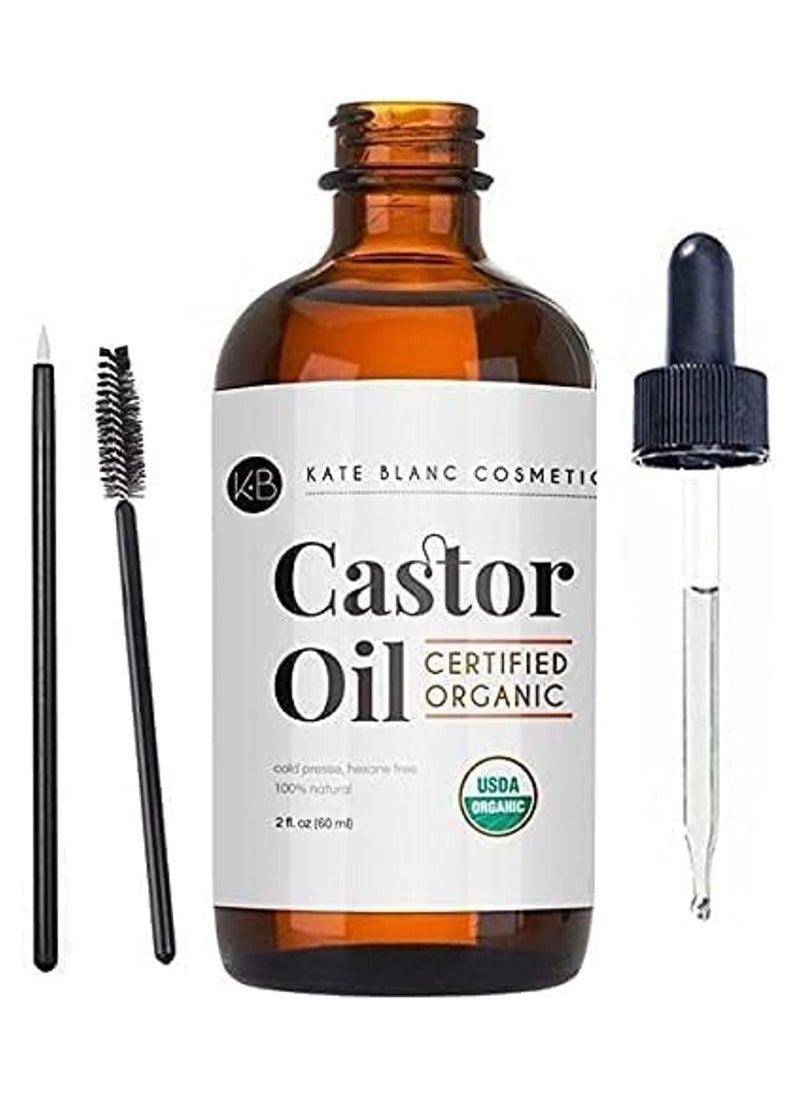 Kate Blanc Cosmetics Castor Oil (2oz) USDA Certified Organic, 100% Pure, Cold Pressed, Hexane Free by Kate Blanc. Stimulate Growth for Eyelashes, Eyebrows, Hair. Lash Growth Serum. Brow Treatment. FREE Mascara Starter Kit 