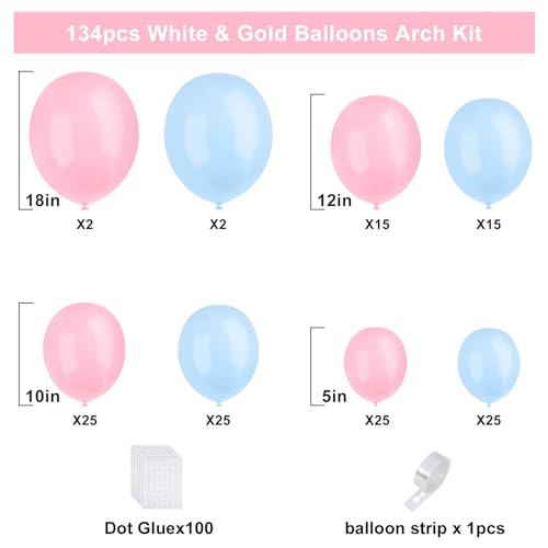 YMSZ Pink and Blue Balloons Garland Arch Kit, 134pcs Gender Reveal Balloon Garland Arch Kit for Boy or Girl Gender Reveal Decorations Birthday Party Baby Shower Decorations - Image 2