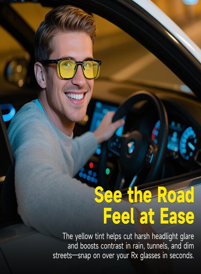 Each Cool Night Vision Clip-On Glasses, 2-Pack Polarized Yellow Lens for Night Driving, Clip-On Over Glasses, Headlight Glare Comfort, UV400 - Image 2