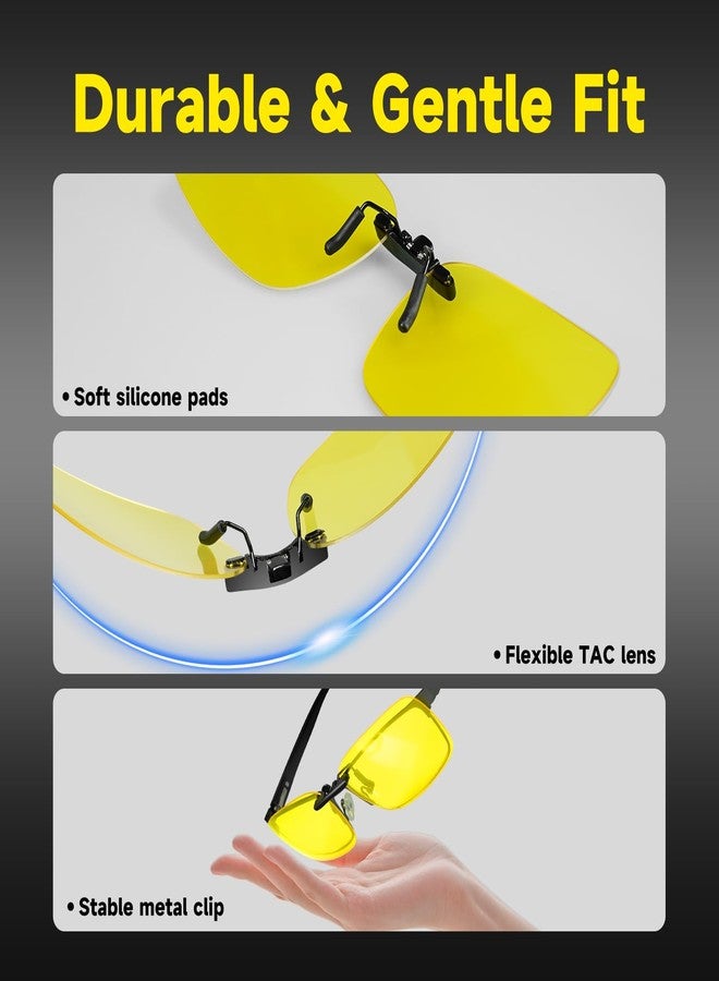 Each Cool Night Vision Clip-On Glasses, 2-Pack Polarized Yellow Lens for Night Driving, Clip-On Over Glasses, Headlight Glare Comfort, UV400 - Image 5