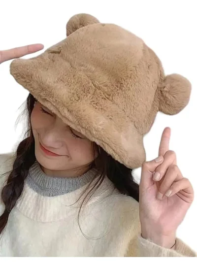 Tezzgelsin Women's Cute Bear Ear Plush Bucket Hat