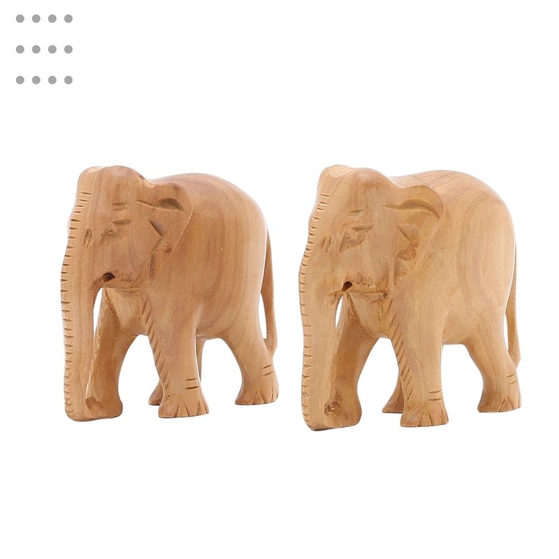 RDK RDK Handmade Sandalwood Elephant Pair Set of 2 Hand Carved Chandan Small Elephant Showpiece Wooden Animal Figure for Living Room or Shelf Decoration White Sandalwood Down Trunk - Image 1