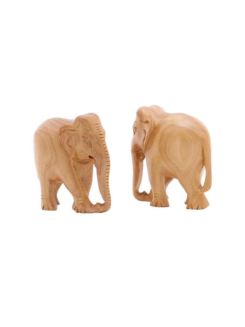 RDK RDK Handmade Sandalwood Elephant Pair Set of 2 Hand Carved Chandan Small Elephant Showpiece Wooden Animal Figure for Living Room or Shelf Decoration White Sandalwood Down Trunk - Image 5