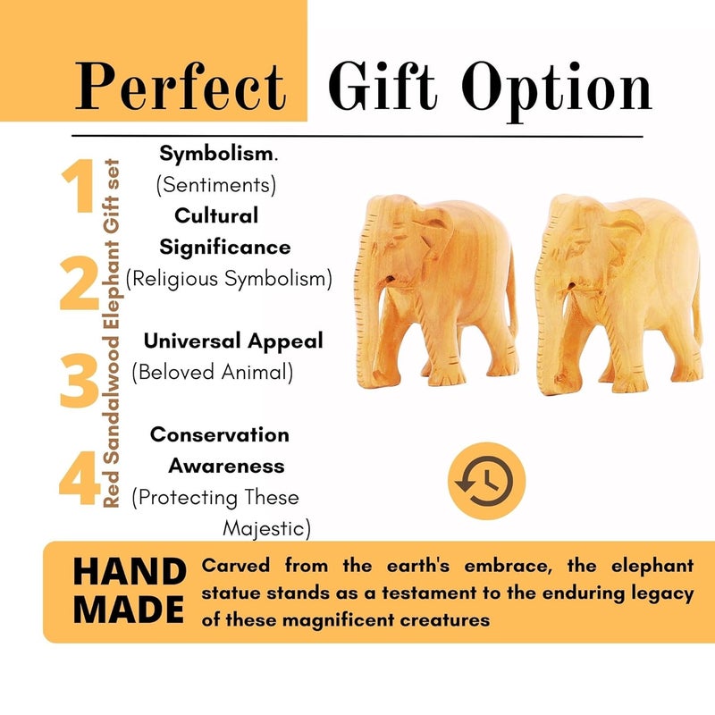 RDK RDK Handmade Sandalwood Elephant Pair Set of 2 Hand Carved Chandan Small Elephant Showpiece Wooden Animal Figure for Living Room or Shelf Decoration White Sandalwood Down Trunk - Image 2