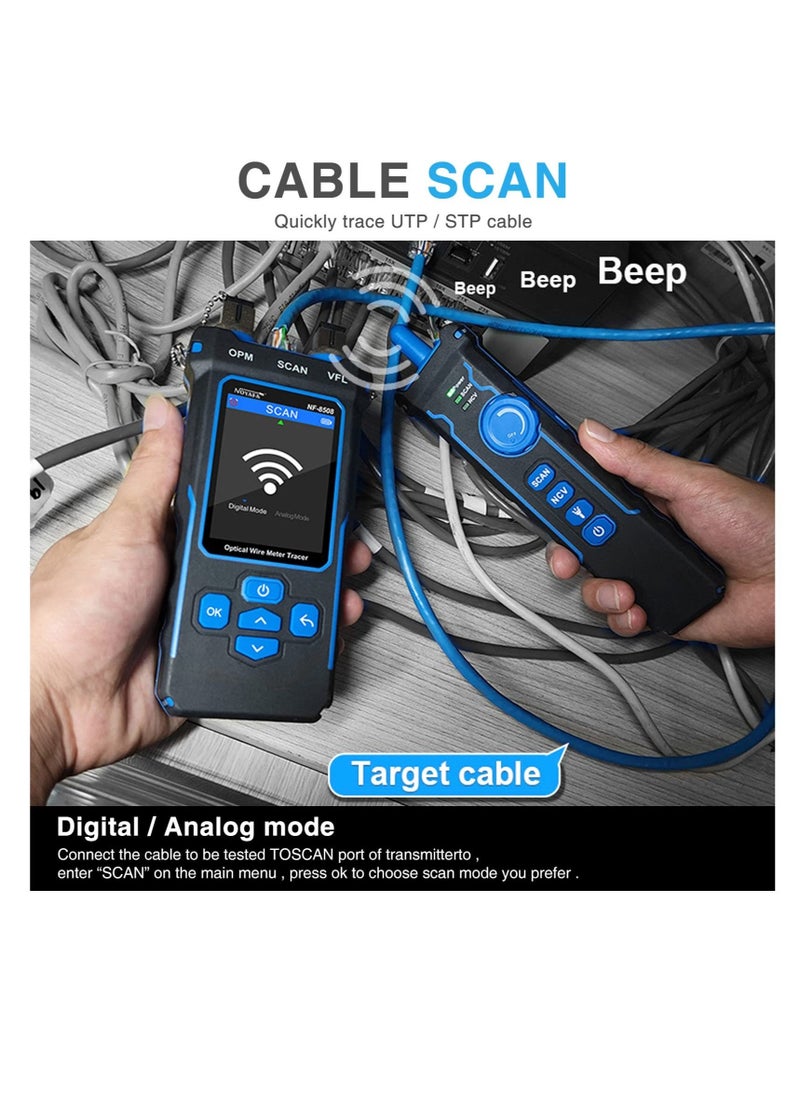 Generic - Network Cable Tester and Tracker, Fiber Tester, Network Cable Tester with Optical Power Meter VFL, RJ11 RJ45/PoE Tester/CAT5 CAT6/length Measurement, for Telephone, Ethernet, Video, PoE Tester - Image 1