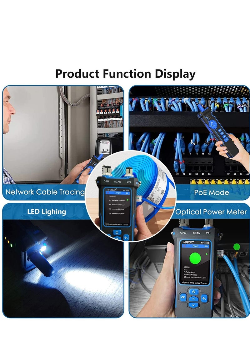 Generic - Network Cable Tester and Tracker, Fiber Tester, Network Cable Tester with Optical Power Meter VFL, RJ11 RJ45/PoE Tester/CAT5 CAT6/length Measurement, for Telephone, Ethernet, Video, PoE Tester - Image 1