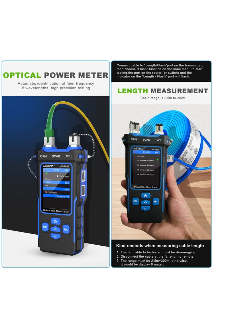 Generic - Network Cable Tester and Tracker, Fiber Tester, Network Cable Tester with Optical Power Meter VFL, RJ11 RJ45/PoE Tester/CAT5 CAT6/length Measurement, for Telephone, Ethernet, Video, PoE Tester - Image 1