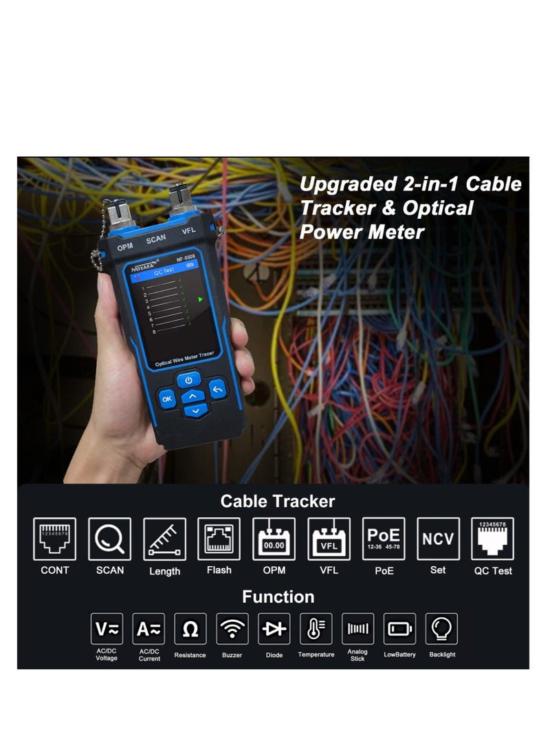 Generic - Network Cable Tester and Tracker, Fiber Tester, Network Cable Tester with Optical Power Meter VFL, RJ11 RJ45/PoE Tester/CAT5 CAT6/length Measurement, for Telephone, Ethernet, Video, PoE Tester - Image 1