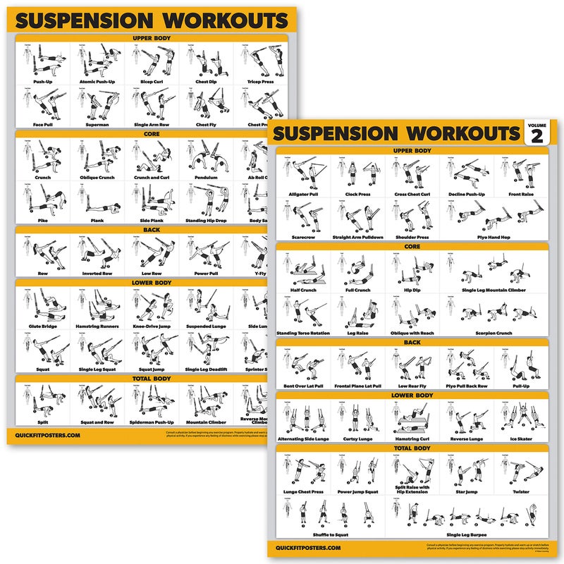 Palace Learning 2 Pack Suspension Workout Posters - Volume 1 & 2 - LAMINATED Exercise Charts - 18" x 24" Vol. 1 & 2 - Image 1