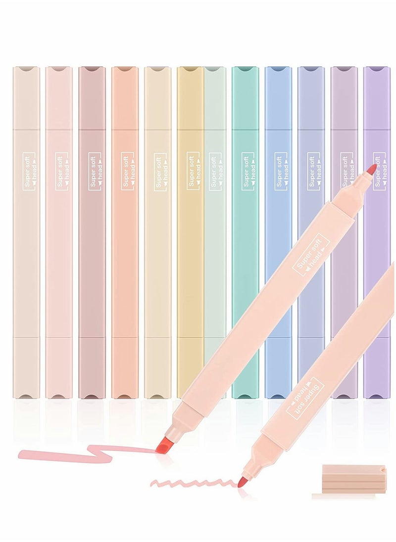 SYOSI Double Head Highlighters 12 Colour Marker Pen Chisel Tip Assorted Colors With Soft Markers Felt tips Double-end Highlighter Pastel Highlighters, Dry Fast Easy to Hold  - Image 1