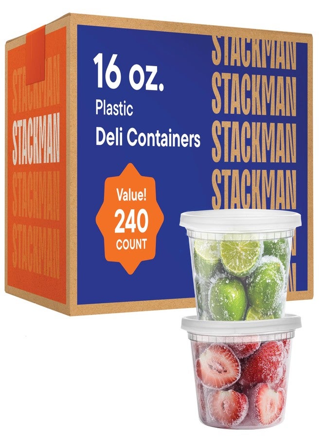 Stack Man [240 Sets - 16 oz.] Clear Plastic Deli Food Storage Containers with Airtight Lids - Soup Containers - Bulk Pack - 240/Case Brand - Image 1