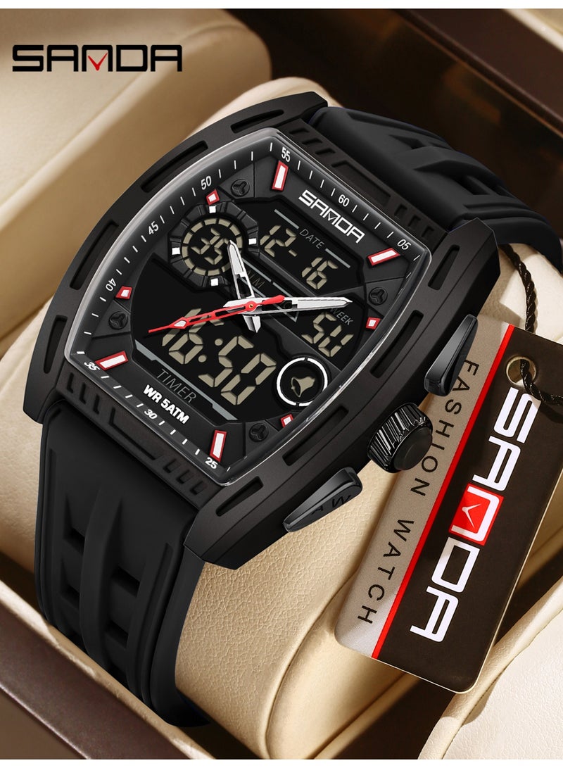 ساندا ساعة رقمية رجالية بشاشة مزدوجة، تقويم، منبه مضيء، عد تنازلي، ساعة إلكترونية عصرية للرجال - Image 1