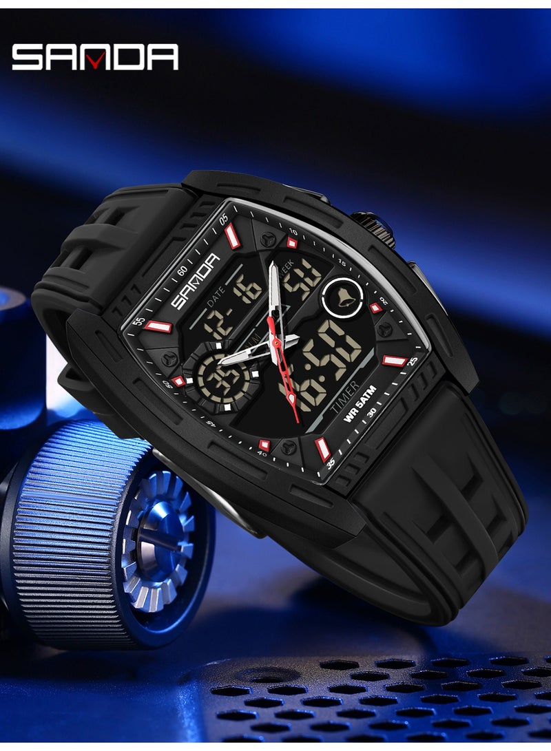 ساندا ساعة رقمية رجالية بشاشة مزدوجة، تقويم، منبه مضيء، عد تنازلي، ساعة إلكترونية عصرية للرجال - Image 2