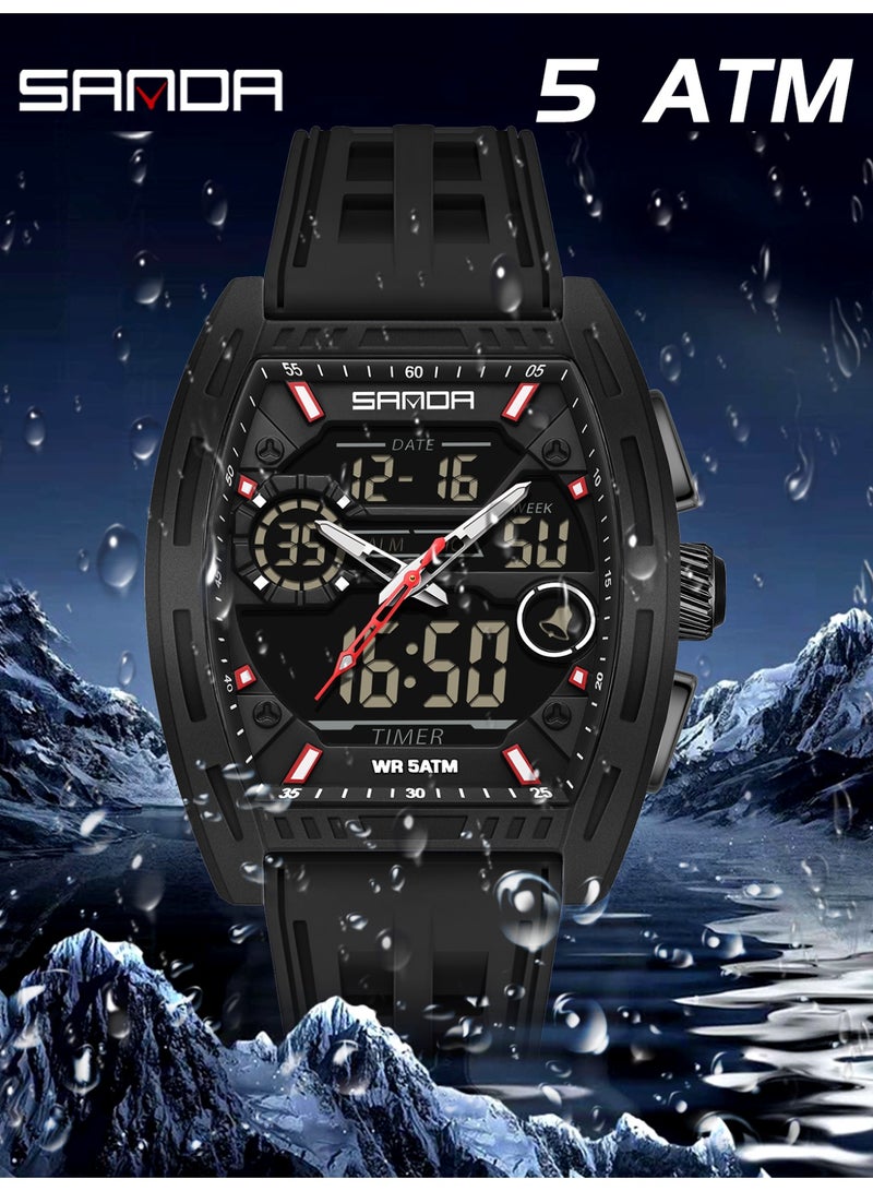 ساندا ساعة رقمية رجالية بشاشة مزدوجة، تقويم، منبه مضيء، عد تنازلي، ساعة إلكترونية عصرية للرجال - Image 4