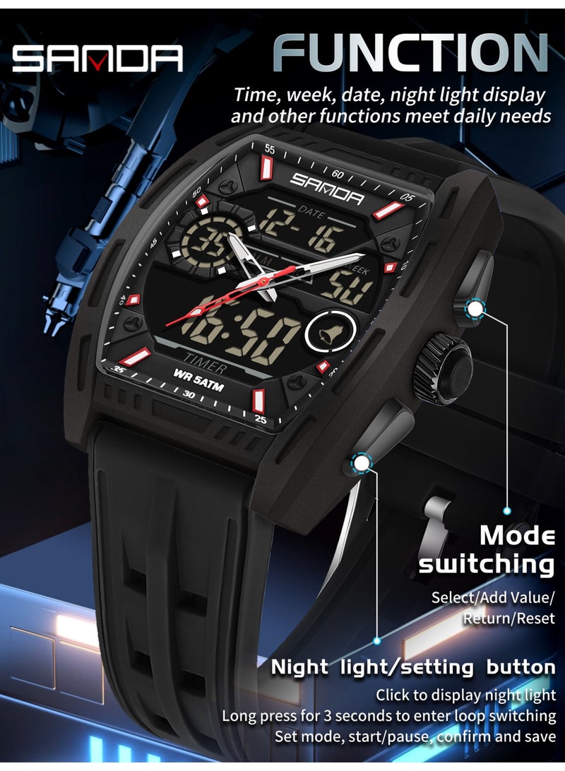 ساندا ساعة رقمية رجالية بشاشة مزدوجة، تقويم، منبه مضيء، عد تنازلي، ساعة إلكترونية عصرية للرجال - Image 5