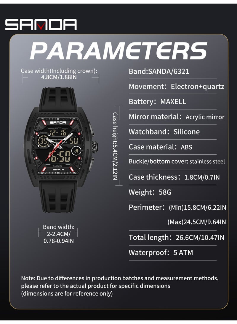 ساندا ساعة رقمية رجالية بشاشة مزدوجة، تقويم، منبه مضيء، عد تنازلي، ساعة إلكترونية عصرية للرجال - Image 3