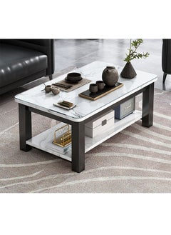 NKX White Marble finish with Black bold steel frame and glass Top 2 Tier Modern Living Room Home Sofa Table  - Image 2