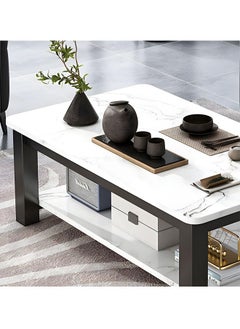 NKX White Marble finish with Black bold steel frame and glass Top 2 Tier Modern Living Room Home Sofa Table  - Image 3