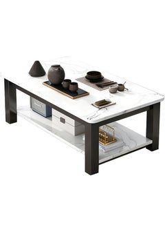 NKX White Marble finish with Black bold steel frame and glass Top 2 Tier Modern Living Room Home Sofa Table  - Image 4