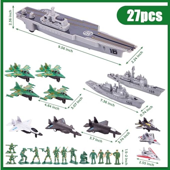 3 otters 27PCS Aircraft Carrier Toy Set, Army Men Military Set Battle Group Plastic Military Toy Aircraft Carrier Warplanes Battleship for Boys Kids Birthday Gift - Image 5
