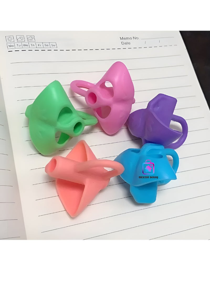 DECOR SOUQ - Ergonomic Pencil Gripper Set of 5 - Colorful Writing Aids for Kids and Adults - Improves Grip and Comfort - Ideal for School, Home, Office Use - Student Grip Pen Corrector Set - Soft Rubber Writing Posture Grip - Handwriting Aid Correction Tool for Preschool - Silicone Grips for Handwriting Posture Correction – Ideal Writing Correction Pencil Holder for Kids - Image 1