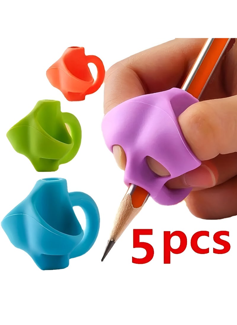 DECOR SOUQ - Ergonomic Pencil Gripper Set of 5 - Colorful Writing Aids for Kids and Adults - Improves Grip and Comfort - Ideal for School, Home, Office Use - Student Grip Pen Corrector Set - Soft Rubber Writing Posture Grip - Handwriting Aid Correction Tool for Preschool - Silicone Grips for Handwriting Posture Correction – Ideal Writing Correction Pencil Holder for Kids - Image 1