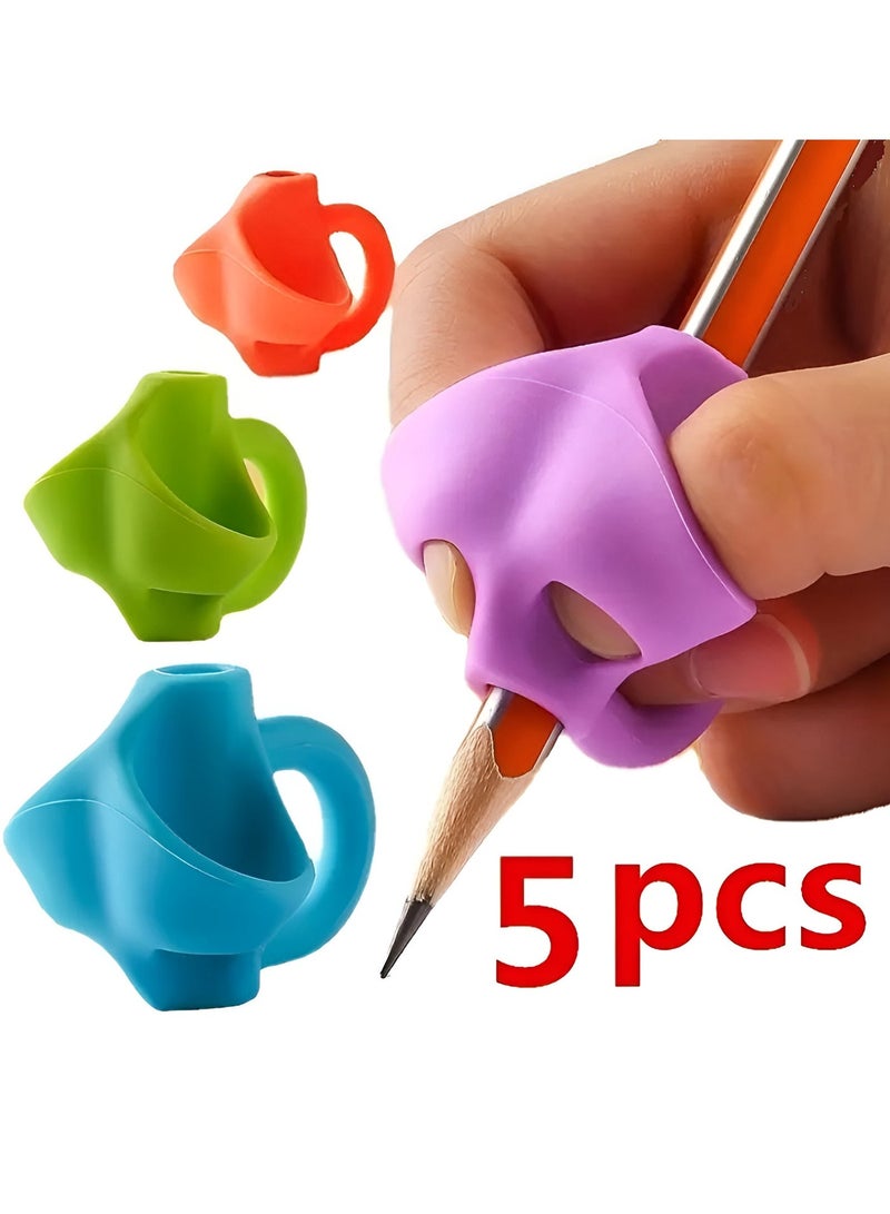 DECOR SOUQ Ergonomic Pencil Gripper Set of 5 - Colorful Writing Aids for Kids and Adults - Improves Grip and Comfort - Ideal for School, Home, Office Use - Student Grip Pen Corrector Set - Soft Rubber Writing Posture Grip - Handwriting Aid Correction Tool for Preschool - Silicone Grips for Handwriting Posture Correction – Ideal Writing Correction Pencil Holder for Kids - Image 1