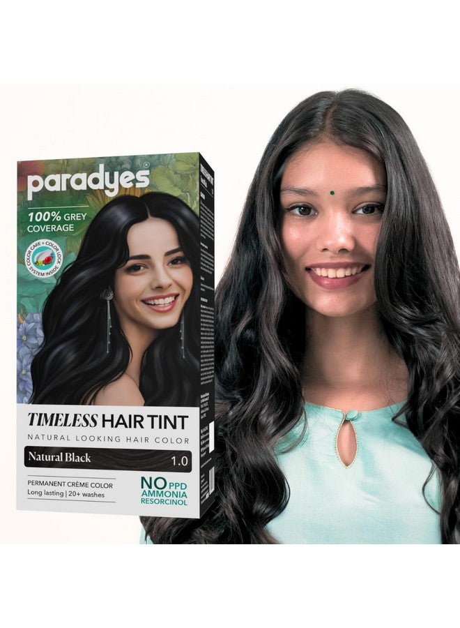 Paradyes Natural Black Timeless Hair Tint, Permanent Crème Hair Colour For Natural-Looking Results, Complete Grey Coverage, Long-Lasting Formula Free From Ppd, Ammonia, & Resorcinol, 1.0 Natural Black - Image 1