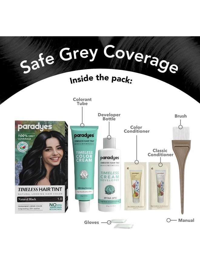 Paradyes Natural Black Timeless Hair Tint, Permanent Crème Hair Colour For Natural-Looking Results, Complete Grey Coverage, Long-Lasting Formula Free From Ppd, Ammonia, & Resorcinol, 1.0 Natural Black - Image 3