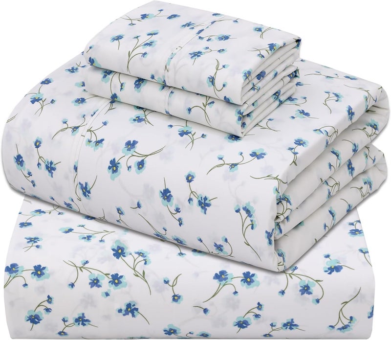 ZOYER 100% Cotton Sheets - Cooling & Crisp Full Size Percale Bed Sheets, 16" Deep Pockets Full Bedding Set, Lightweight & Breathable, Durable, 4 Pieces, La Laa Flower - Image 1