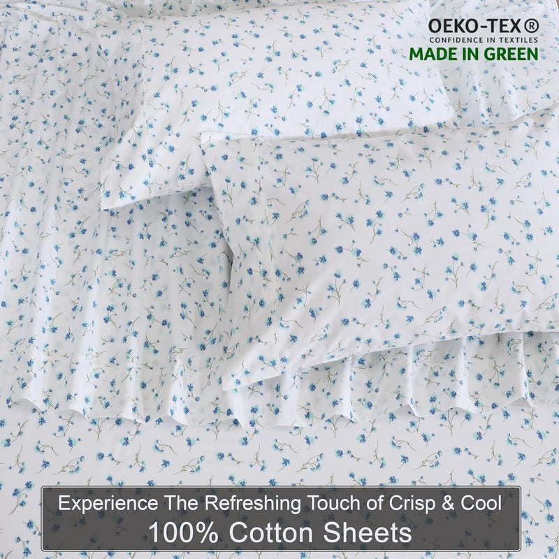 ZOYER 100% Cotton Sheets - Cooling & Crisp Full Size Percale Bed Sheets, 16" Deep Pockets Full Bedding Set, Lightweight & Breathable, Durable, 4 Pieces, La Laa Flower - Image 4