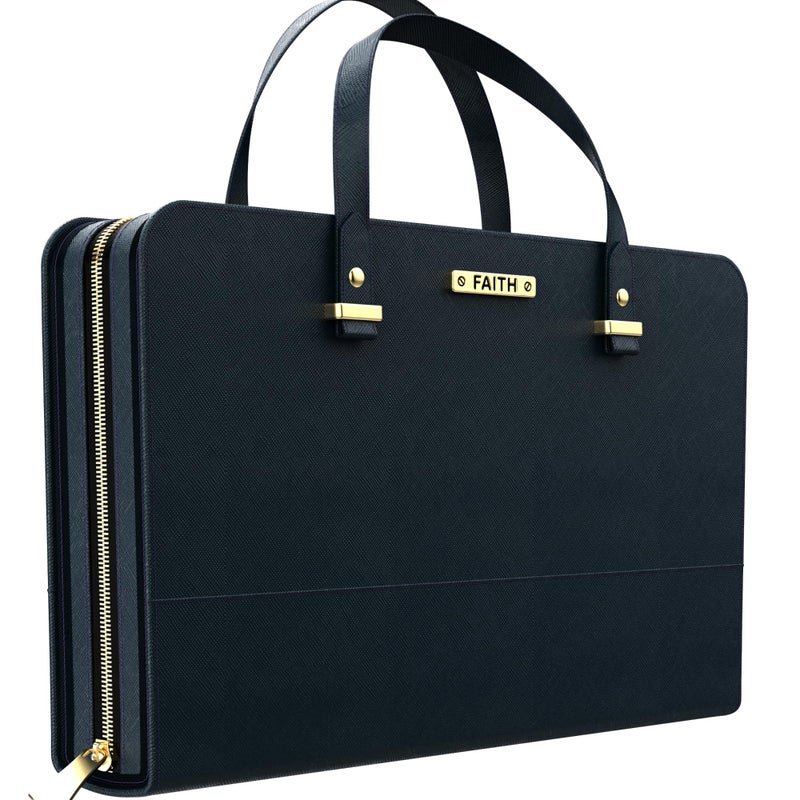 DEHITE Bible Bags for Women - Black Leather Bible Carrying Case Large Size - Tote Bag - Case Size 13 x 10.7 x 2.7 IN - Pen Slots - Zippered Pocket - Premium PU Leather - Christian Gifts - Image 1