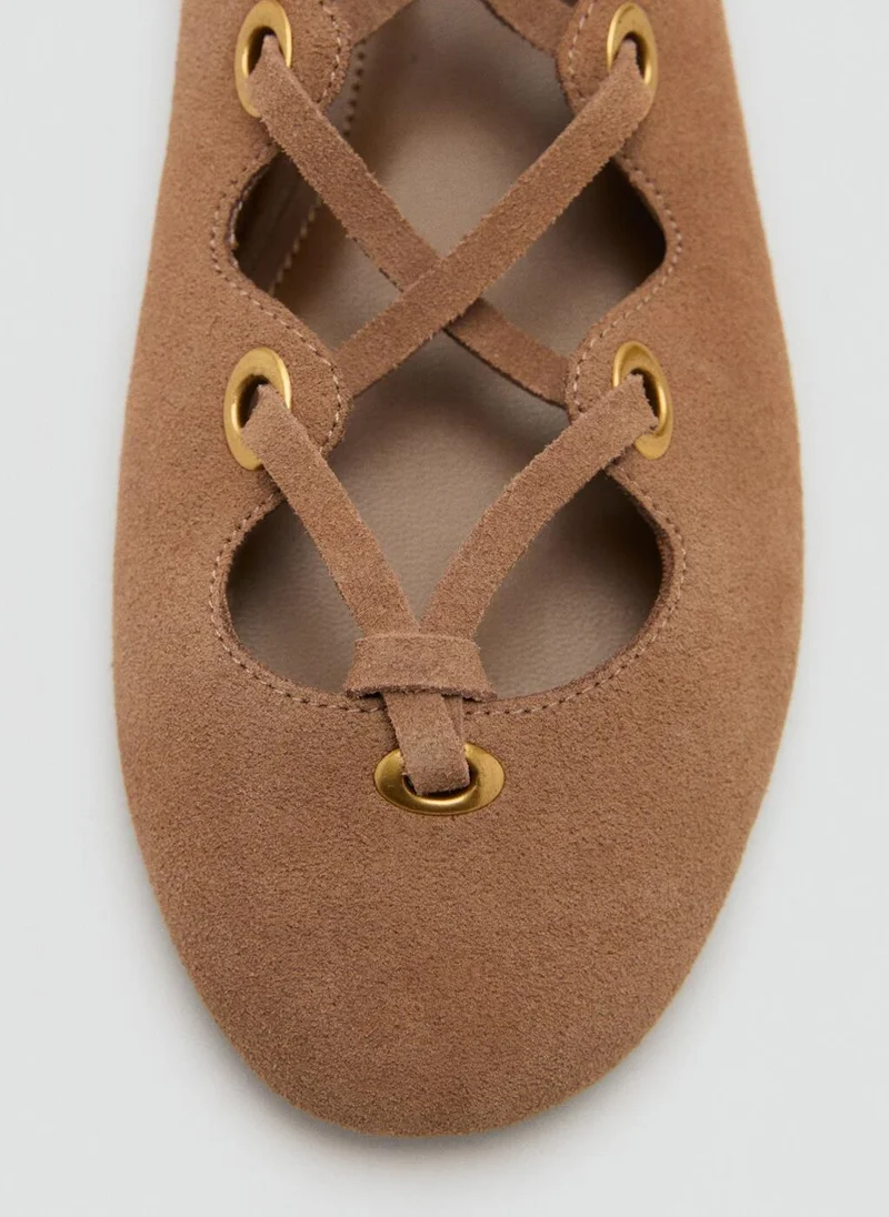 مانجو Suede ballet flats with crossed straps