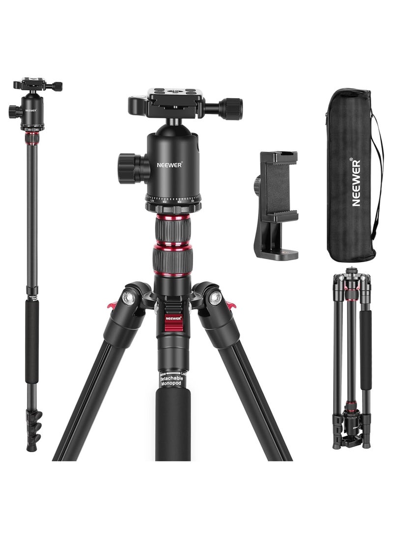 Neewer - Neewer 77" 2-in-1 Compact Aluminum Tripod Monopod, Camera Tripod for DSLR with 360 Degree Ball Head, 2 Center Axis, QR Plate and 8 Kg Load for Travel and Work, Carry Bag Included, Black - Image 1