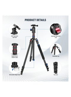 Neewer Neewer 77" 2-in-1 Compact Aluminum Tripod Monopod, Camera Tripod for DSLR with 360 Degree Ball Head, 2 Center Axis, QR Plate and 8 Kg Load for Travel and Work, Carry Bag Included, Black  - Image 2