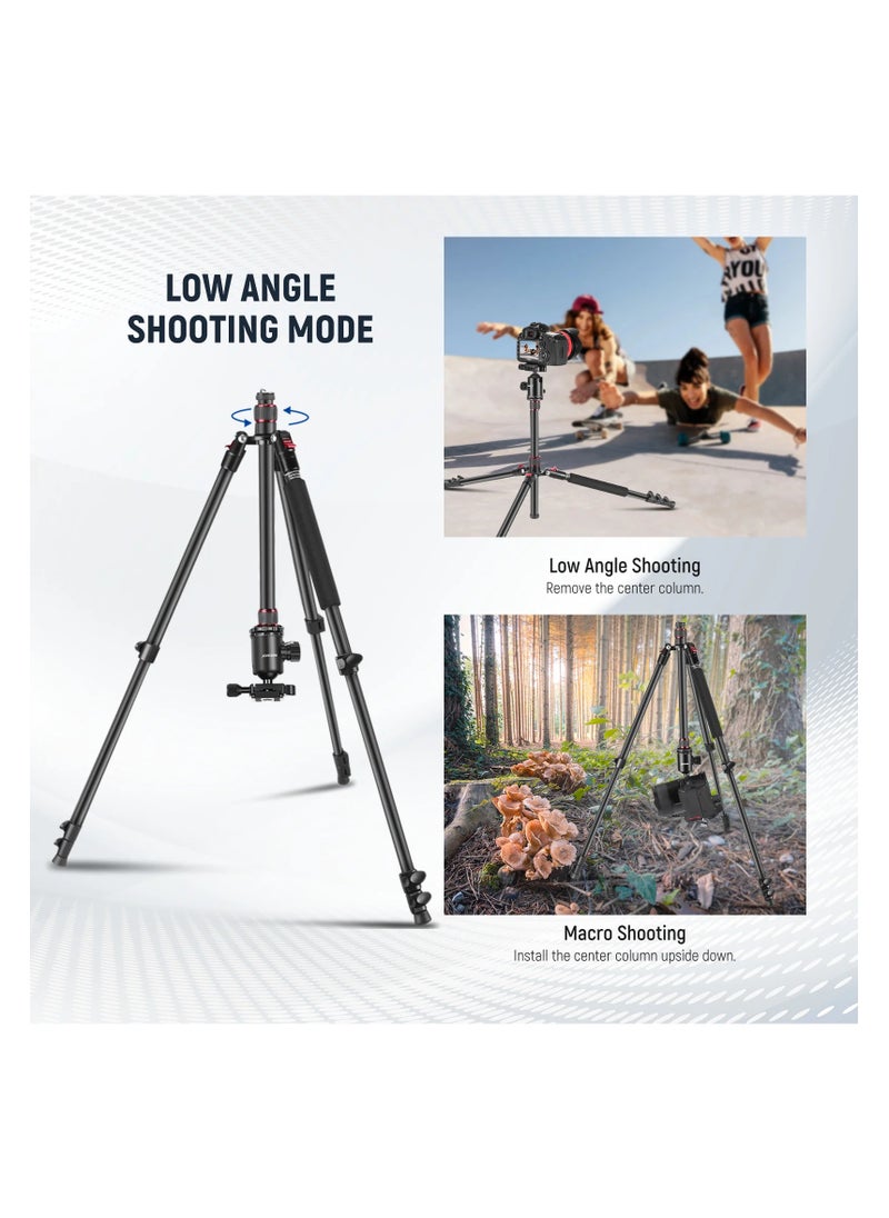 Neewer - Neewer 77" 2-in-1 Compact Aluminum Tripod Monopod, Camera Tripod for DSLR with 360 Degree Ball Head, 2 Center Axis, QR Plate and 8 Kg Load for Travel and Work, Carry Bag Included, Black - Image 1