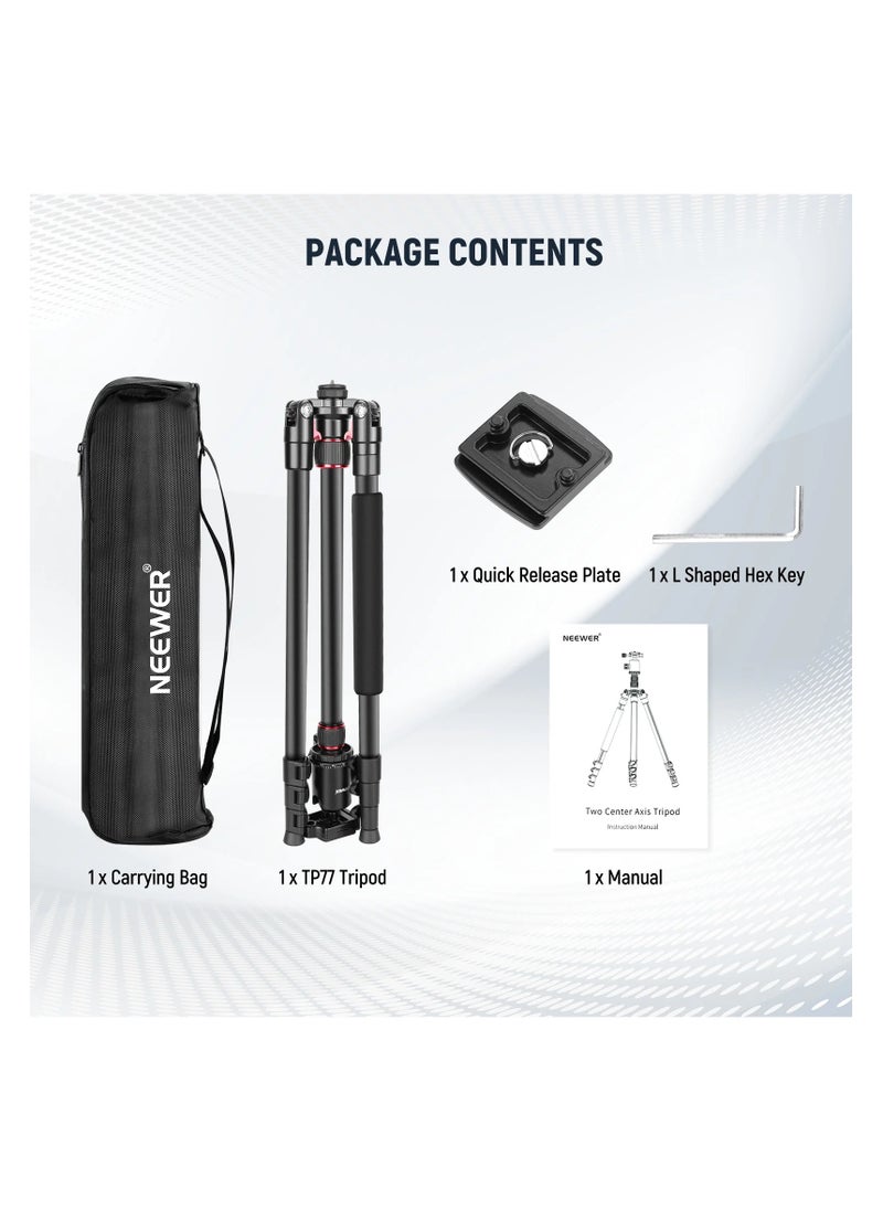 Neewer - Neewer 77" 2-in-1 Compact Aluminum Tripod Monopod, Camera Tripod for DSLR with 360 Degree Ball Head, 2 Center Axis, QR Plate and 8 Kg Load for Travel and Work, Carry Bag Included, Black - Image 1