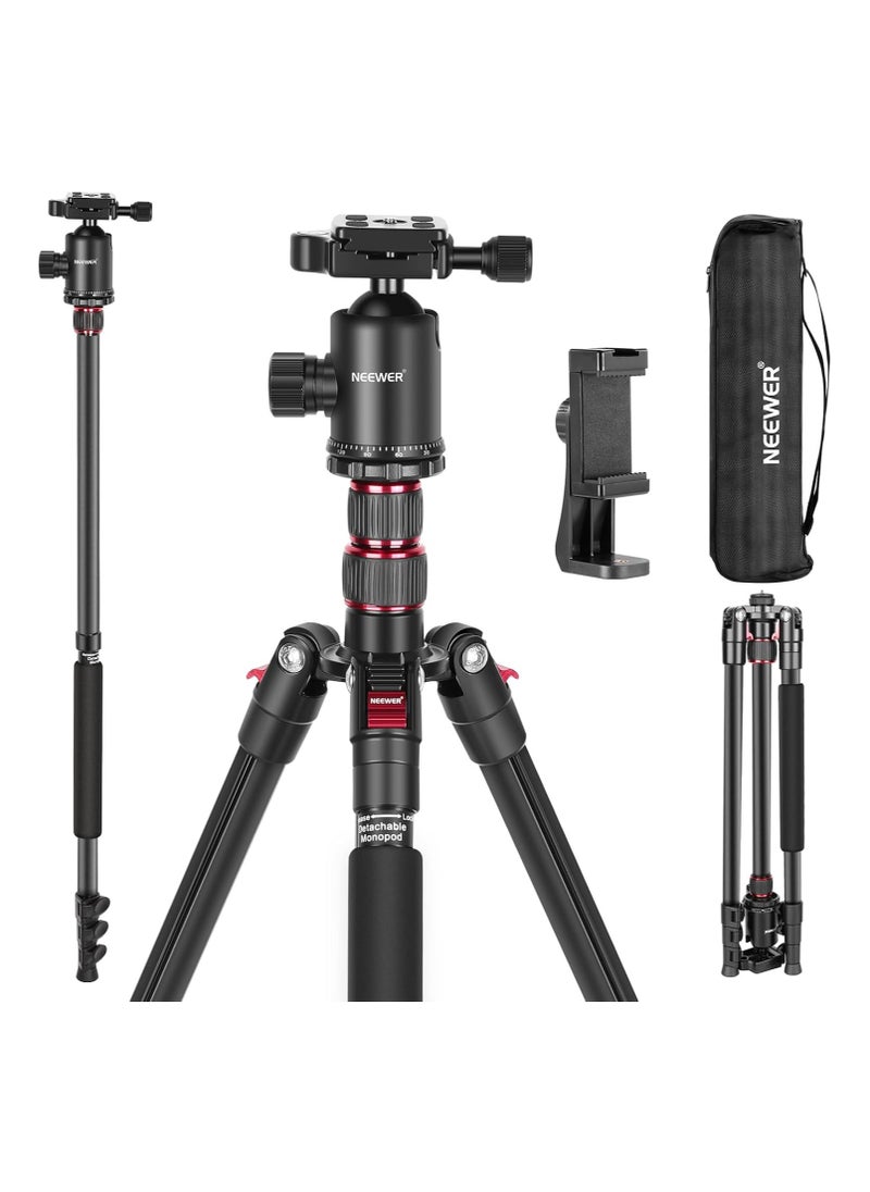 Neewer - Neewer 77" 2-in-1 Compact Aluminum Tripod Monopod, Camera Tripod for DSLR with 360 Degree Ball Head, 2 Center Axis, QR Plate and 8 Kg Load for Travel and Work, Carry Bag Included, Black - Image 1