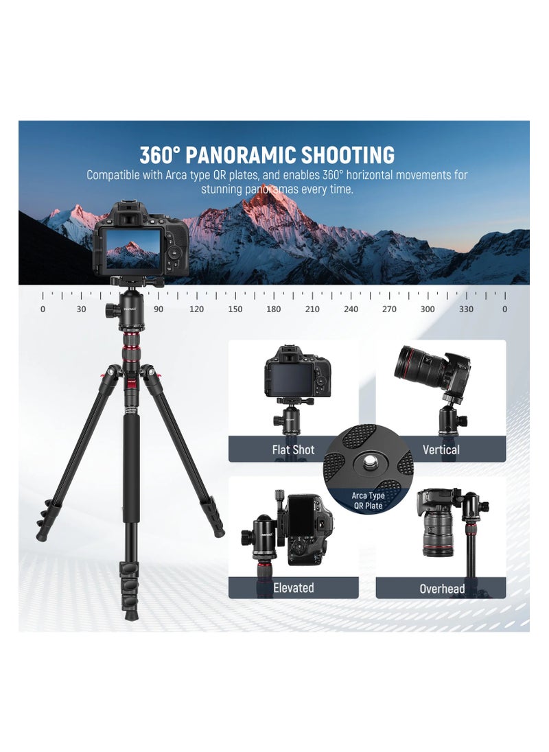Neewer - Neewer 77" 2-in-1 Compact Aluminum Tripod Monopod, Camera Tripod for DSLR with 360 Degree Ball Head, 2 Center Axis, QR Plate and 8 Kg Load for Travel and Work, Carry Bag Included, Black - Image 1