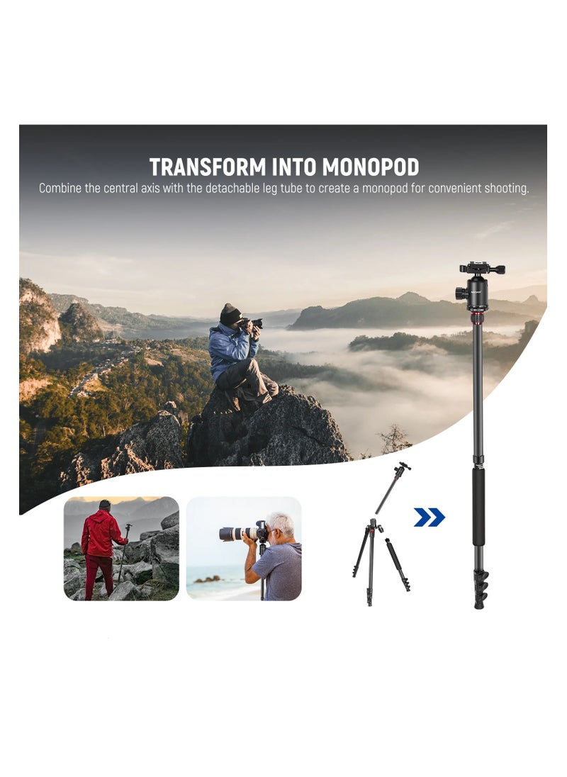 Neewer - Neewer 77" 2-in-1 Compact Aluminum Tripod Monopod, Camera Tripod for DSLR with 360 Degree Ball Head, 2 Center Axis, QR Plate and 8 Kg Load for Travel and Work, Carry Bag Included, Black - Image 1