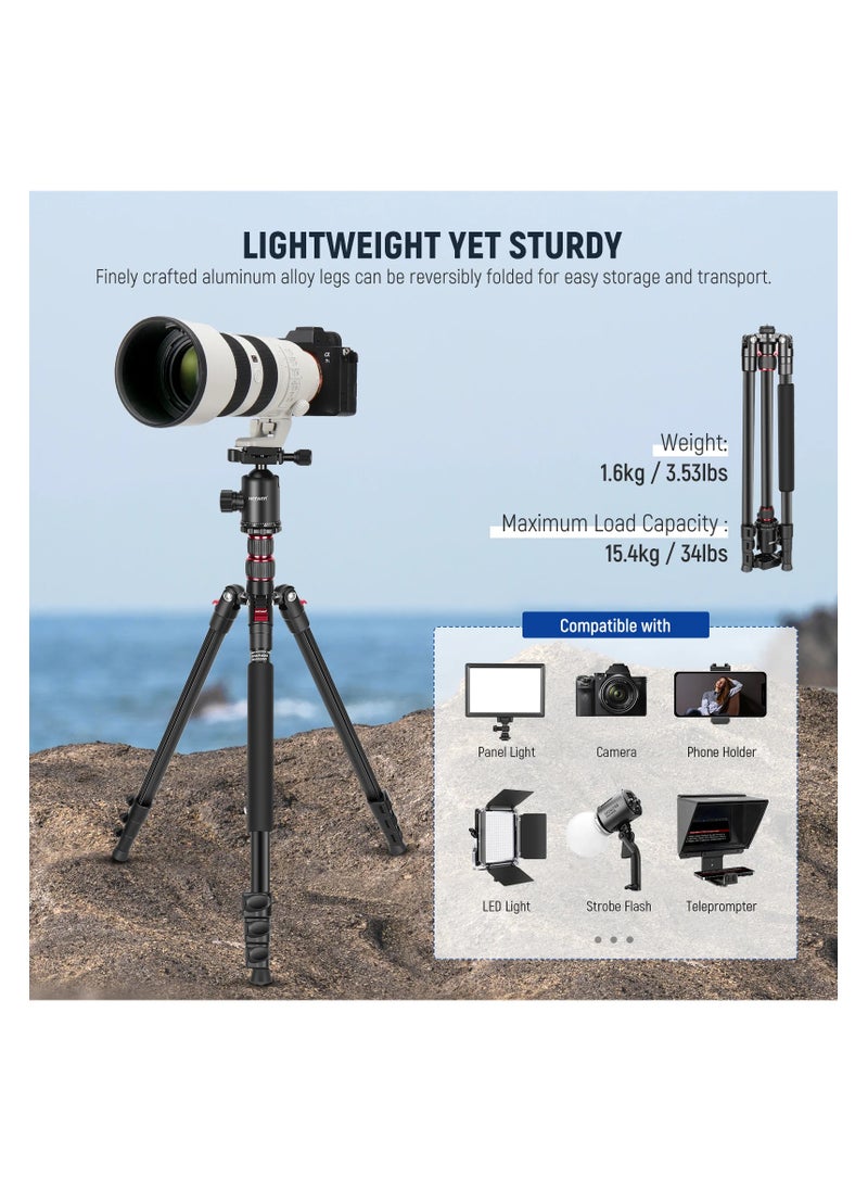 Neewer - Neewer 77" 2-in-1 Compact Aluminum Tripod Monopod, Camera Tripod for DSLR with 360 Degree Ball Head, 2 Center Axis, QR Plate and 8 Kg Load for Travel and Work, Carry Bag Included, Black - Image 1