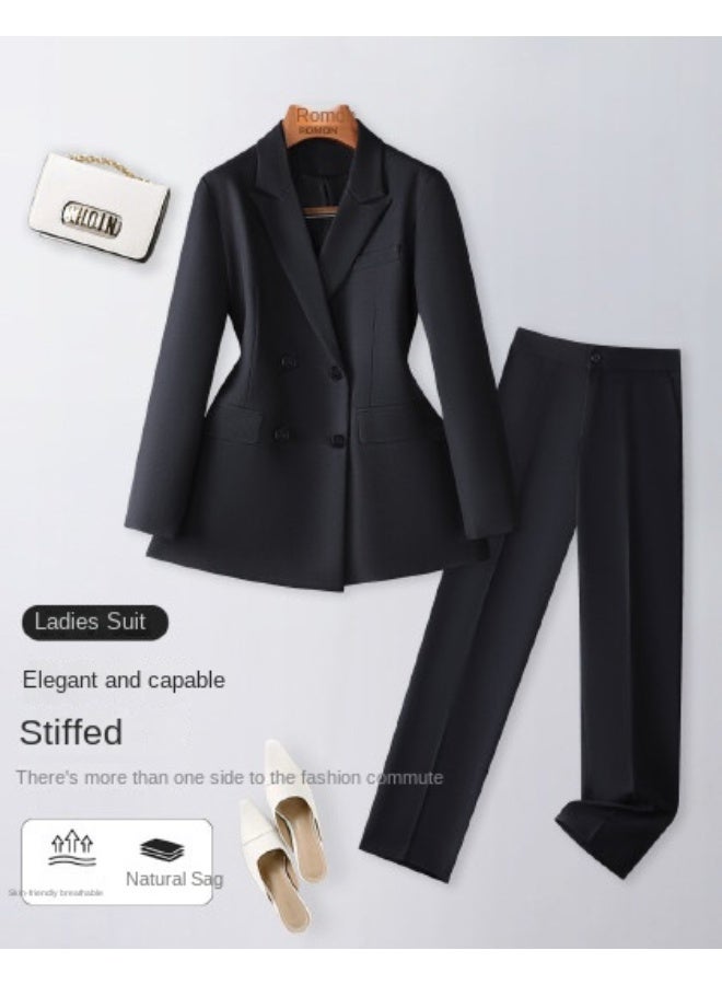 ROMON 【top + Pants】 طقم بدلة نسائي بسيط للعمل غير الرسمي، طقم أنيق ورفيع من قطعتين - Image 1