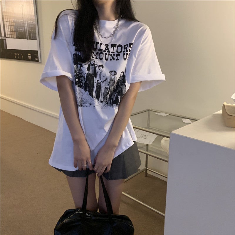 Retro American-Style Short-Sleeved T-Shirt For Women Summer Loose Design Bf Style Couple Outfit Trendy On Instagram - Image 1