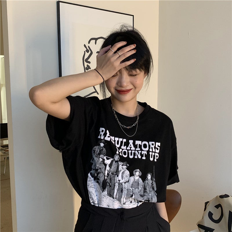 Retro American-Style Short-Sleeved T-Shirt For Women Summer Loose Design Bf Style Couple Outfit Trendy On Instagram - Image 4
