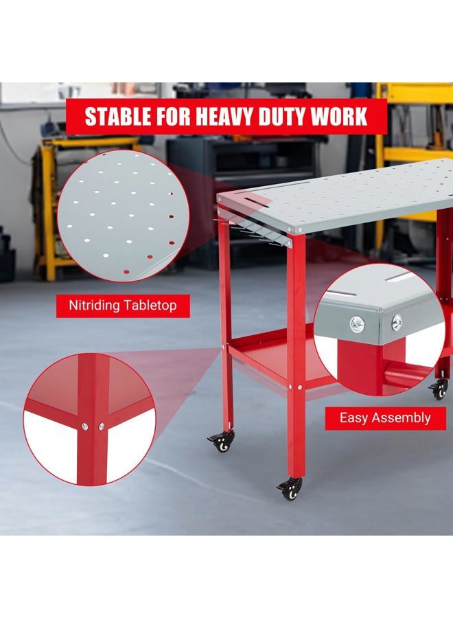 GarveeTech Movable Welding Table 36"x18", 1200lbs Steel Welding Workbench Table, Portable Work Bench with 8 Tool Slots, 5/8-inch Fixture Holes, 4 Casters with Brakes and Tool Tray - Image 5